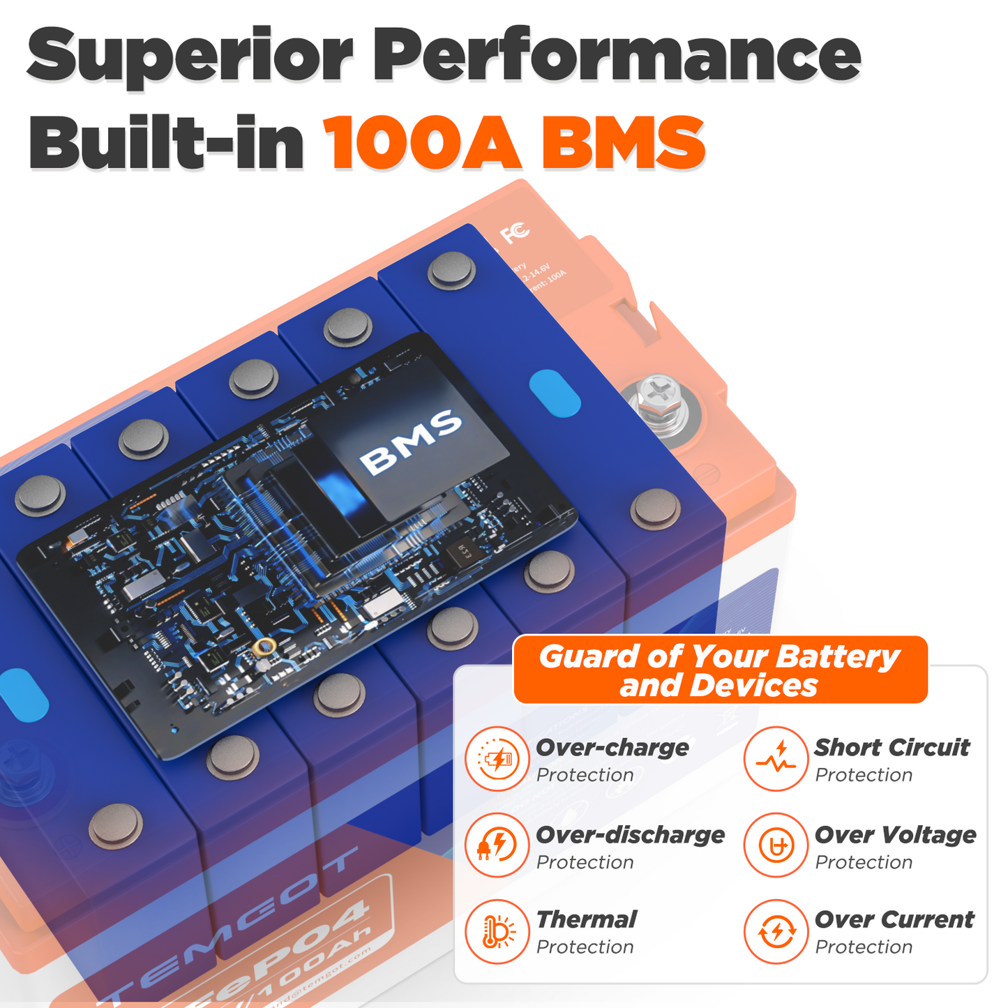 12V 100Ah LiFePO4 battery with BMS