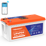 Temgot 12V 200Ah 200A BMS Heated Lithium Battery