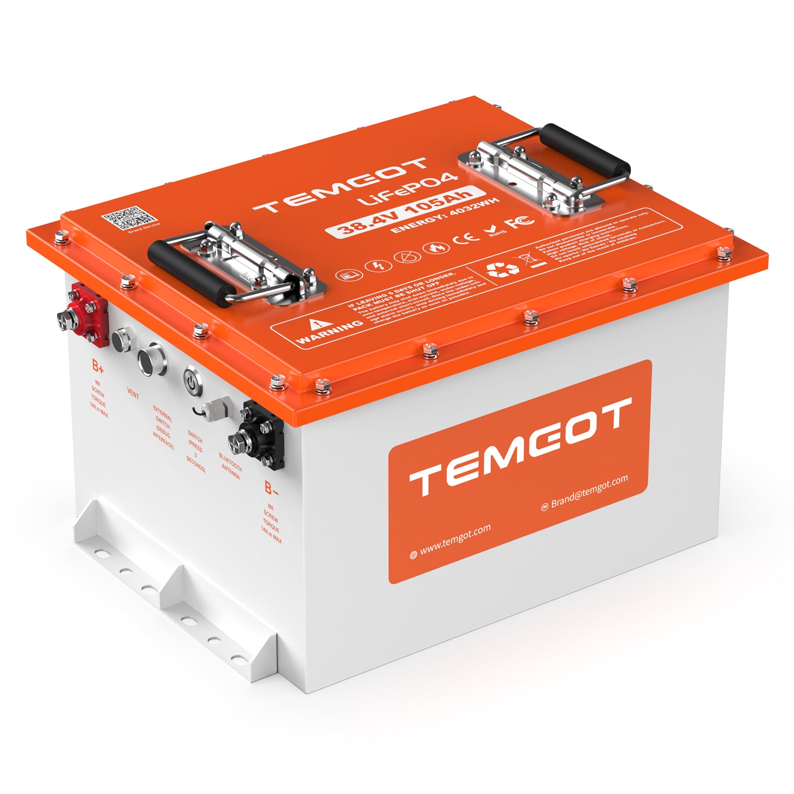 Temgot 36V (38.4V) 105Ah Lithium Golf Cart Battery with Touch Monitor, 4000+ Cycles, Rechargeable 200A BMS LiFePO4 Battery