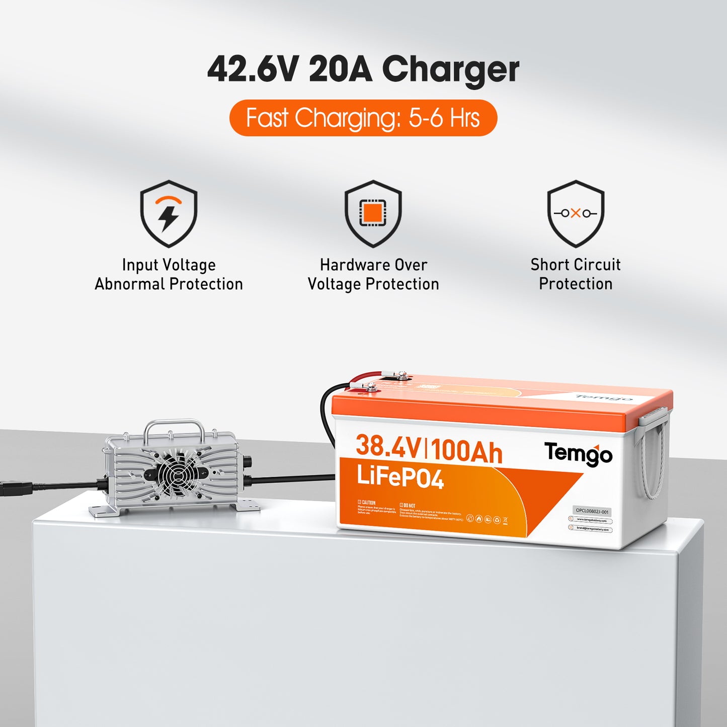 Temgo 36V (38.4V) 100Ah LiFePO4 Lithium Golf Cart Battery, Built-in 200A BMS, Complete Upgrade Kit with Charger, LCD Display, Voltage Converter, Retention Strap & App, Max 7.68kW Power Output, 5000+ Cycles