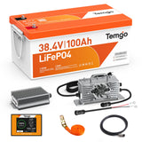 Temgo 36V (38.4V) 100Ah LiFePO4 Lithium Golf Cart Battery, Built-in 200A BMS, Complete Upgrade Kit with Charger, LCD Display, Voltage Converter, Retention Strap & App, Max 7.68kW Power Output, 5000+ Cycles