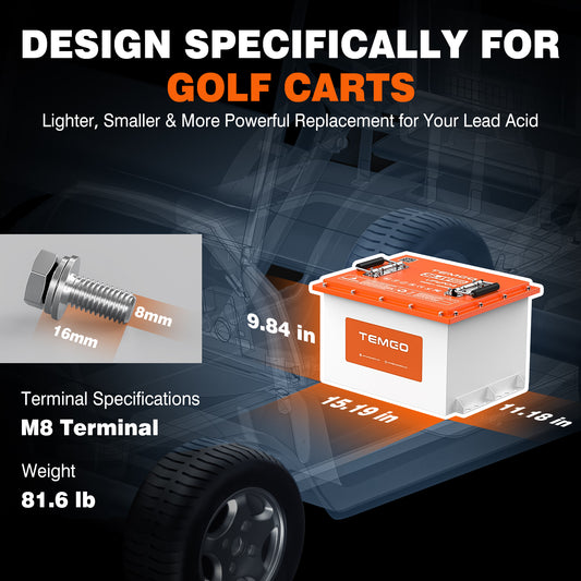 Temgo 36V (38.4V) 105Ah Lithium Golf Cart Battery with Touch Monitor, 4000+ Cycles, Rechargeable 200A BMS LiFePO4 Battery