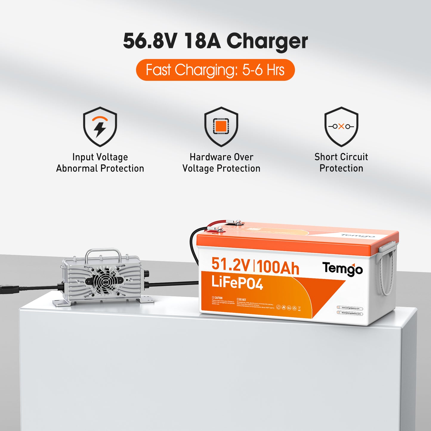 Temgo 48V (51.2V) 100Ah LiFePO4 Lithium Golf Cart Battery, Built-in 200A BMS, Complete Upgrade Kit with Charger, LCD Display, Voltage Converter, Retention Strap & App, Max 10.24kW Power Output, 5000+ Cycles