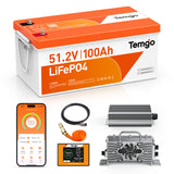 Temgo 48V (51.2V) 100Ah LiFePO4 Lithium Golf Cart Battery, Built-in 200A BMS, Complete Upgrade Kit with Charger, LCD Display, Voltage Converter, Retention Strap & App, Max 10.24kW Power Output, 5000+ Cycles