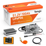 Temgo 48V (51.2V) 100Ah LiFePO4 Lithium Golf Cart Battery, Built-in 200A BMS, Complete Upgrade Kit with Charger, LCD Display, Voltage Converter, Retention Strap & App, Max 10.24kW Power Output, 5000+ Cycles