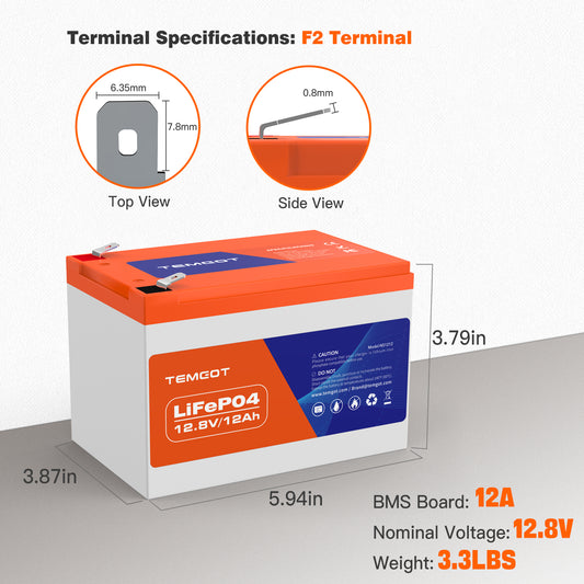 12.8V 12AH LiFePO4 Battery, Built-in 12A BMS, 5000+ Deep Cycle