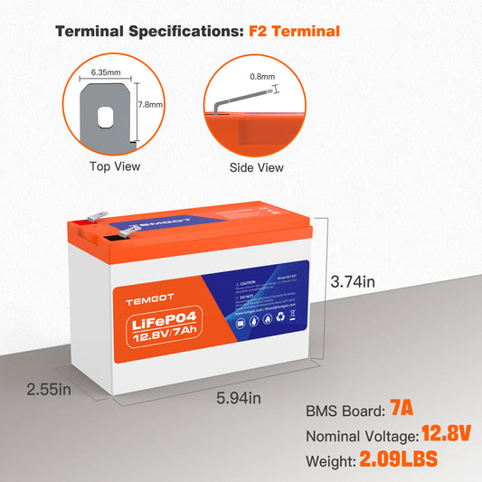 12V 7Ah Battery, Rechargeable LiFePO4 Battery, Built-in 7A BMS, 5000+ Deep Cycle